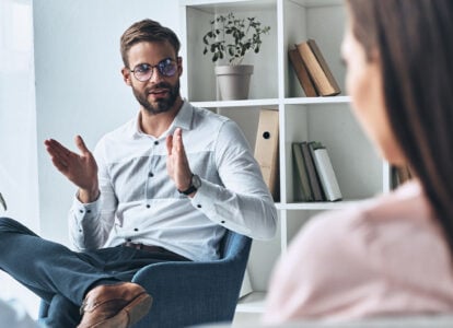 A counselling professional engaging with a client, demonstrating skills taught in the DipHE in Therapeutic Counselling programme at University Centre Peterborough (UCP).